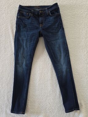 Nudie Jeans Skinny Lin Men’s Size 30x30 Deep Dark Worn Stretch Orange Italy